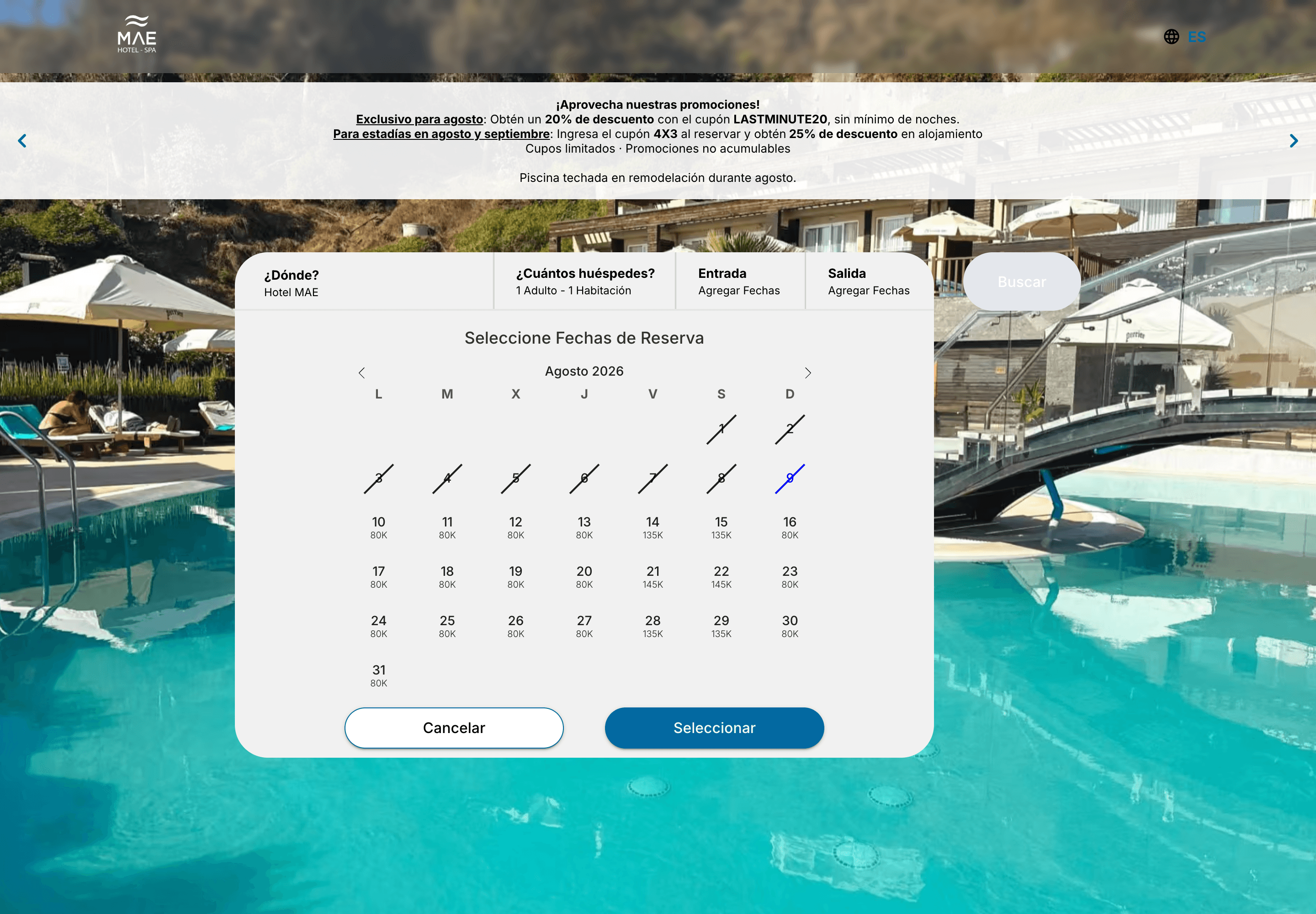 Dates, guests and live pricing